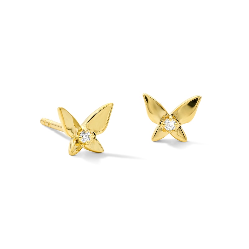 Main Image 1 of Butterfly Mini Stud Earrings with Diamond Accents in 10K Gold