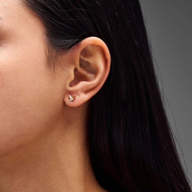 Main Image 2 of Butterfly Mini Stud Earrings with Diamond Accents in 10K Gold