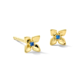 Blue Sapphire Flower Mini Stud Earrings in 10K Gold