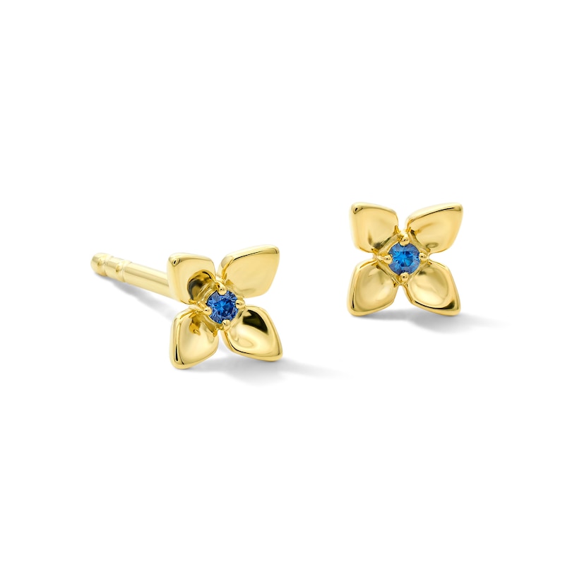 Main Image 1 of Blue Sapphire Flower Mini Stud Earrings in 10K Gold