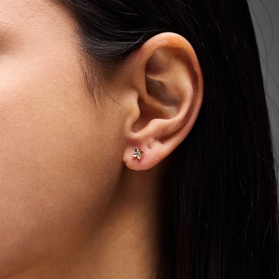 Blue Sapphire Flower Mini Stud Earrings in 10K Gold