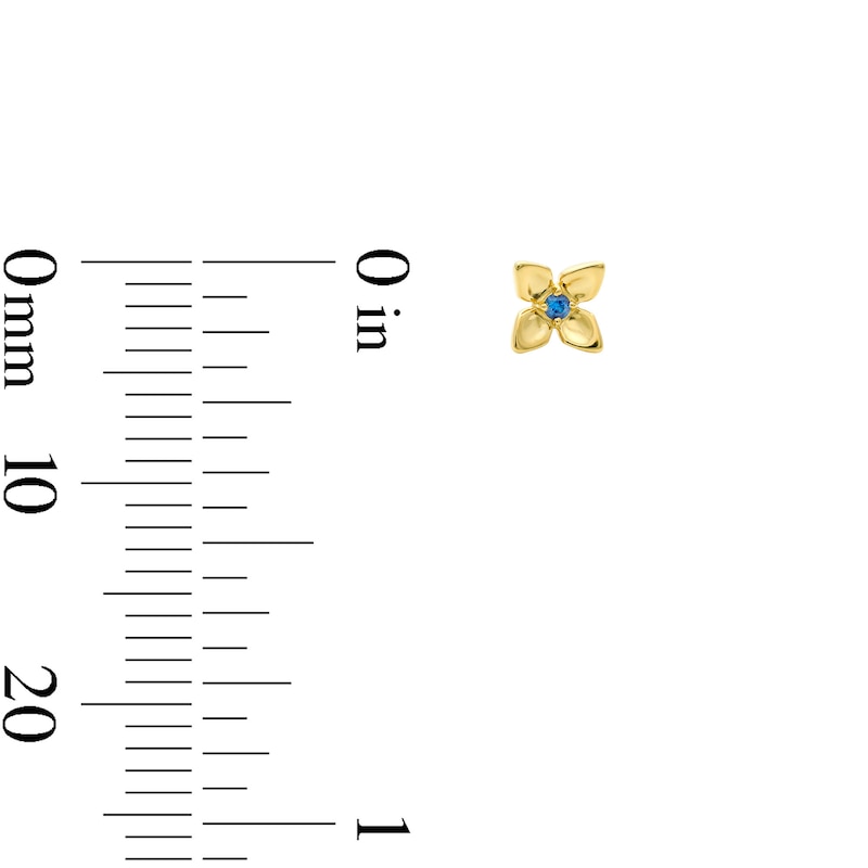 Main Image 2 of Blue Sapphire Flower Mini Stud Earrings in 10K Gold