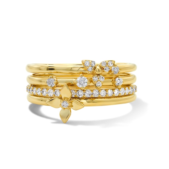 1/3 CT. T.w. Diamond Floral Faux Stack Ring in 10K Gold