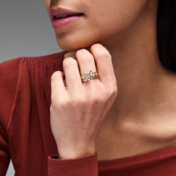 1/3 CT. T.w. Diamond Floral Faux Stack Ring in 10K Gold