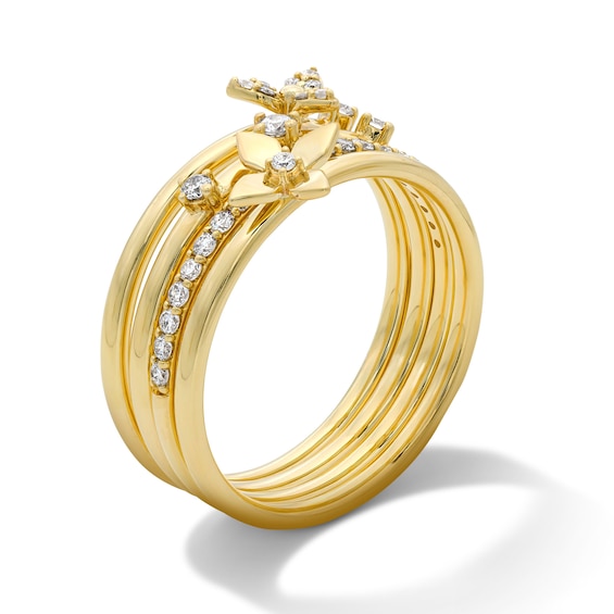 1/3 CT. T.w. Diamond Floral Faux Stack Ring in 10K Gold