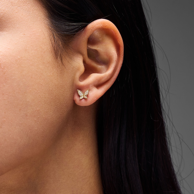 Main Image 2 of 1/10 CT. T.W. Diamond Butterfly Stud Earrings in 10K Gold