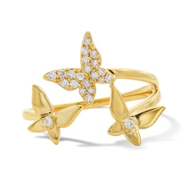 1/8 CT. T.W. Diamond Butterfly Trio Ring in 10K Gold