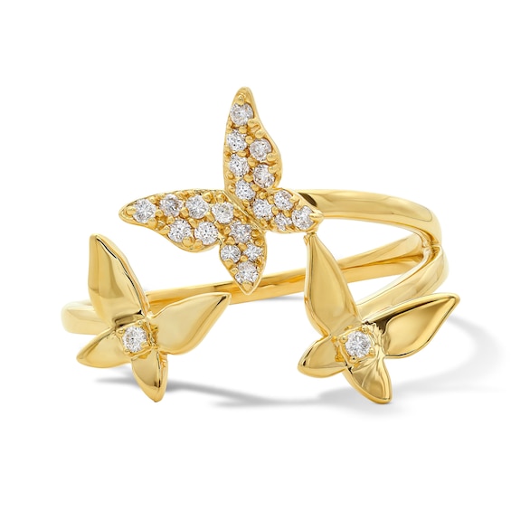 1/8 CT. T.w. Diamond Butterfly Trio Ring in 10K Gold