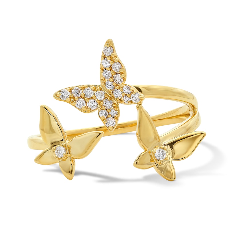 Main Image 1 of 1/8 CT. T.W. Diamond Butterfly Trio Ring in 10K Gold