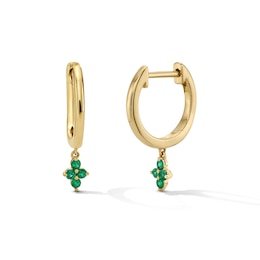 Emerald Quartet Drop Hoop Earrings in 10K Gold