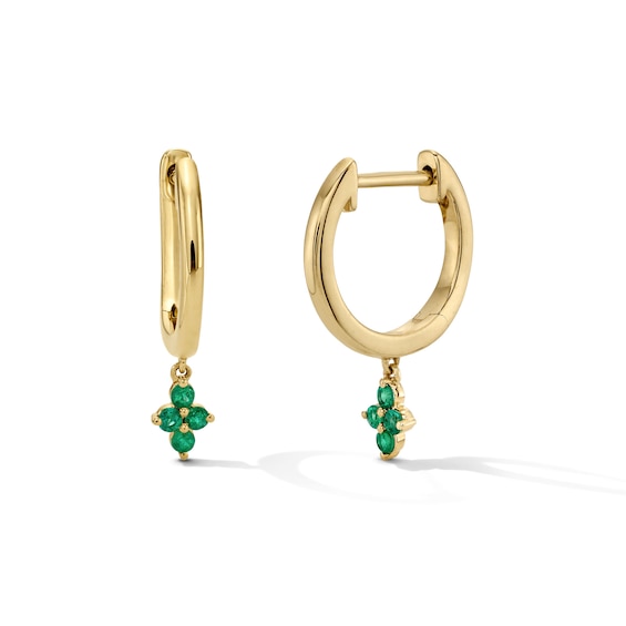 Emerald Quartet Drop Hoop Earrings in 10K Gold