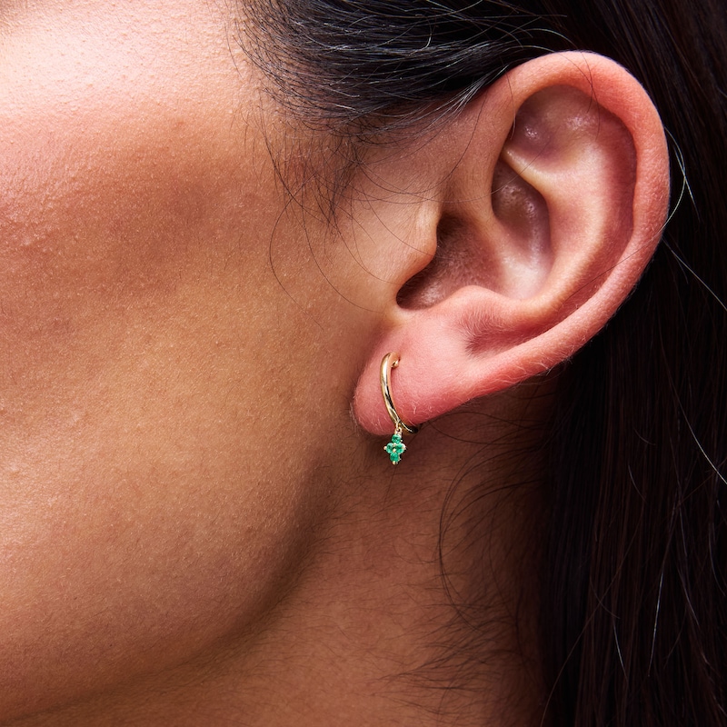 Main Image 2 of Emerald Quartet Drop Hoop Earrings in 10K Gold