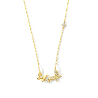 1/10 CT. T.W. Diamond Butterfly Necklace in 10K Gold - 18”