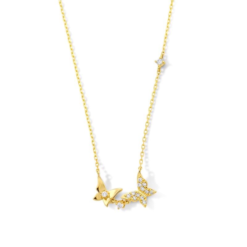 Main Image 1 of 1/10 CT. T.W. Diamond Butterfly Necklace in 10K Gold - 18”