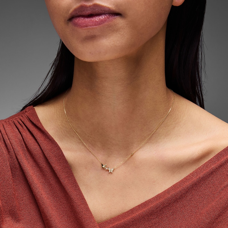 Main Image 2 of 1/10 CT. T.W. Diamond Butterfly Necklace in 10K Gold - 18”