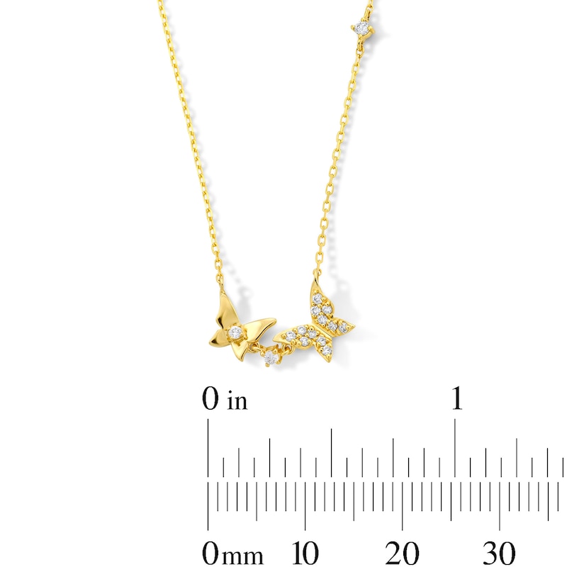 Main Image 3 of 1/10 CT. T.W. Diamond Butterfly Necklace in 10K Gold - 18”