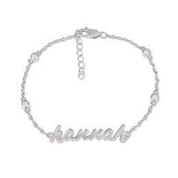 Lab-Created White Sapphire Accent Nameplate Bracelet