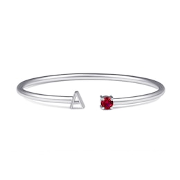 Birthstone Initial Open Bangle Bracelet