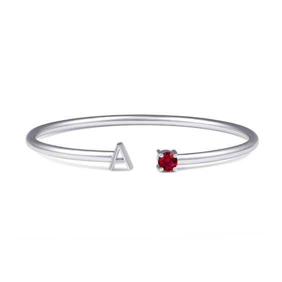 Birthstone Initial Open Bangle Bracelet
