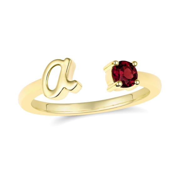 Birthstone Initial Open Ring