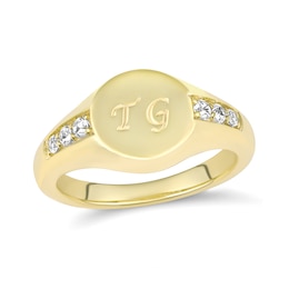 White Lab-Created Sapphire Initial Signet Ring