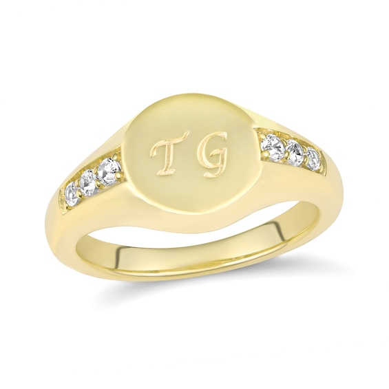 White Lab-Created Sapphire Initial Signet Ring