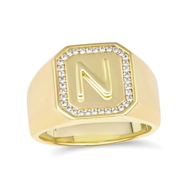 White Lab-Created Sapphire Initial Signet Ring