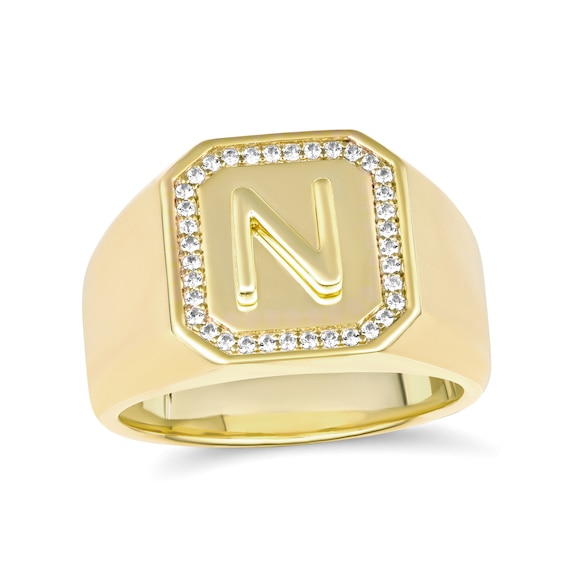 White Lab-Created Sapphire Initial Signet Ring