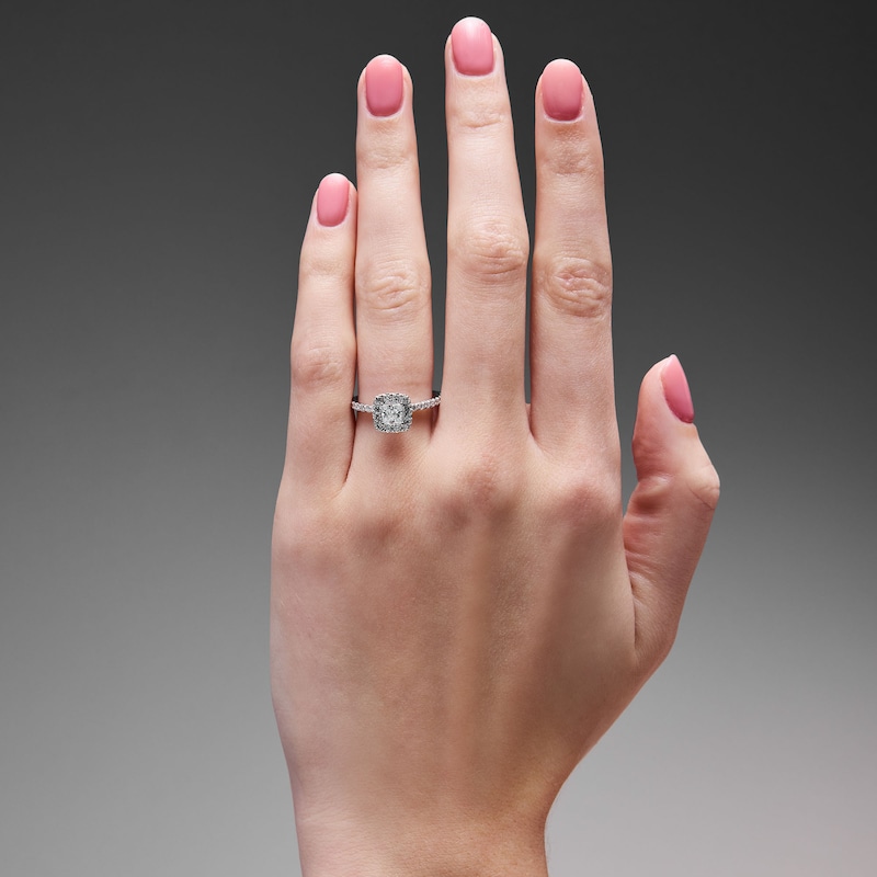 Main Image 2 of Classic Everlasting 1 CT. T.W Princess-Cut Certified Lab-Grown Diamond Frame Engagement Ring in 14K White Gold (F/VS2)