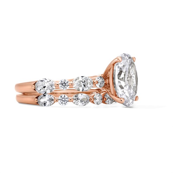 4 CT. T.w. Oval Certified Lab-Grown Diamond Bridal Set in 14K Rose Gold (F/Vs2)