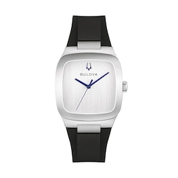 Men's Bulova Latin GRAMMY® Millennia Black Silicone Strap Watch with Silver-Tone Dial (Model: 96A335)