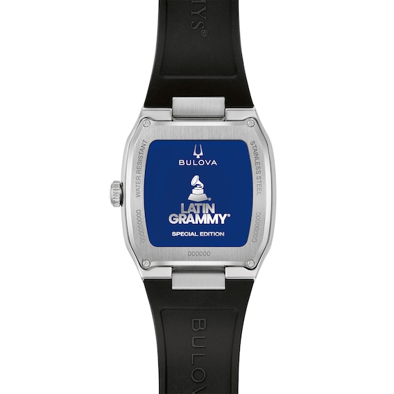Men's Bulova Latin Grammy® Millennia Black Silicone Strap Watch with Silver-Tone Dial (Model: 96A335)