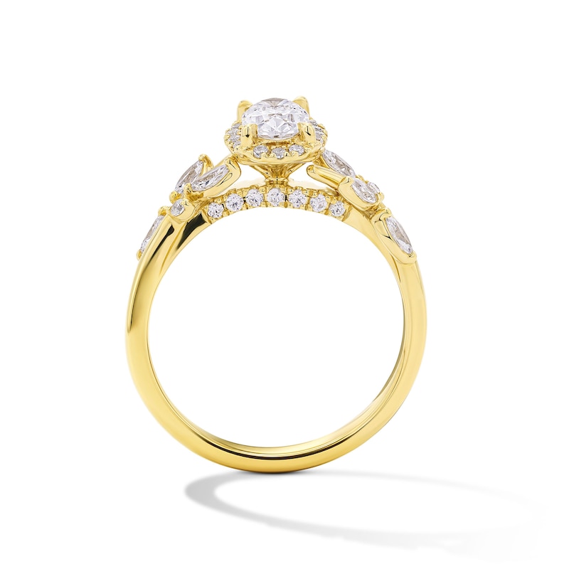 Main Image 3 of Romantic Vine 7/8 CT. T.W. Oval-Shaped Diamond Frame Engagement Ring in 14K Gold (I/I2)