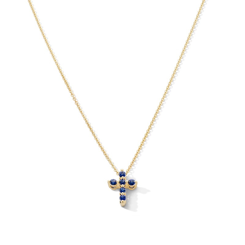 Main Image 1 of Blue Sapphire Cross Necklace in 10K Gold - 19"