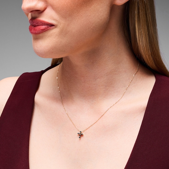 Blue Sapphire Cross Necklace in 10K Gold - 19"