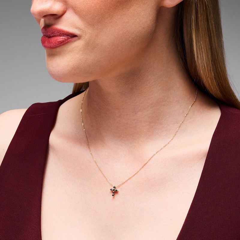 Main Image 2 of Blue Sapphire Cross Necklace in 10K Gold - 19"