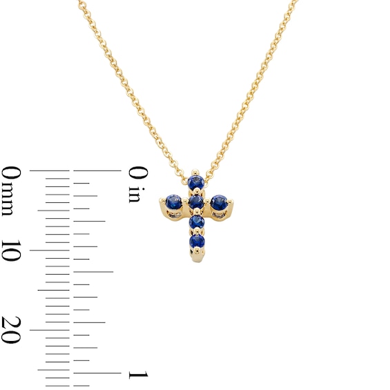 Blue Sapphire Cross Necklace in 10K Gold - 19"