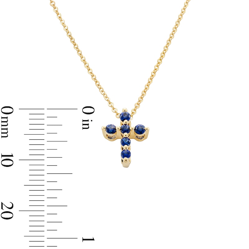 Main Image 3 of Blue Sapphire Cross Necklace in 10K Gold - 19"
