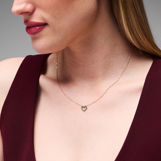 Emerald Heart Outline Necklace in 10K Gold - 19"