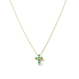 Emerald Cross Necklace in 10K Gold - 19"