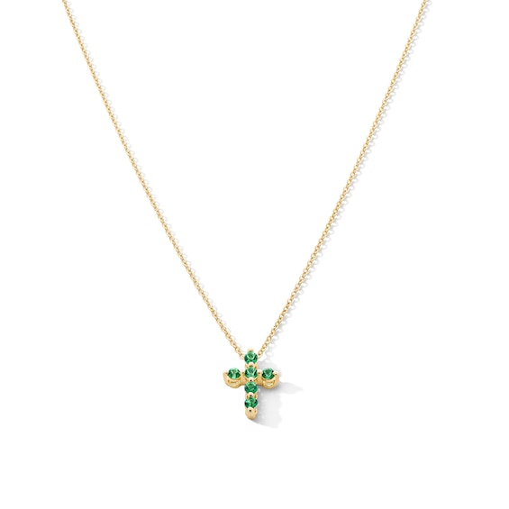 Emerald Cross Necklace in 10K Gold - 19"