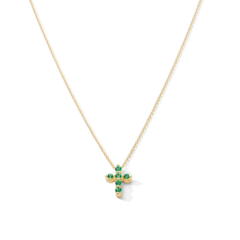 Main Image 1 of Emerald Cross Necklace in 10K Gold - 19"