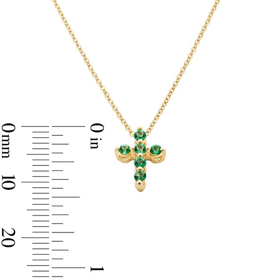 Emerald Cross Necklace in 10K Gold - 19"