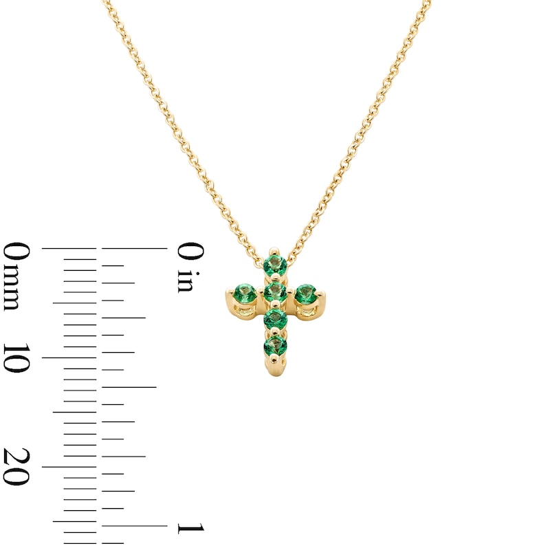 Main Image 3 of Emerald Cross Necklace in 10K Gold - 19"