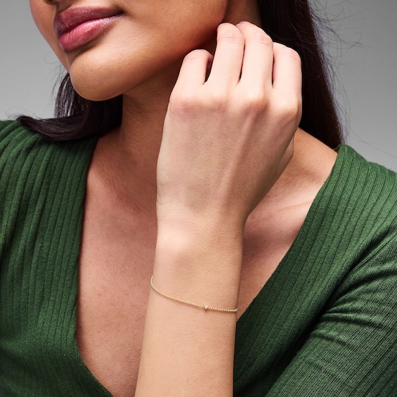 Diamond Accent Solitaire Beaded Bracelet in 10K Gold - 7.25"