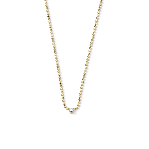 Diamond Accent Solitaire Beaded Necklace in 10K Gold - 18"