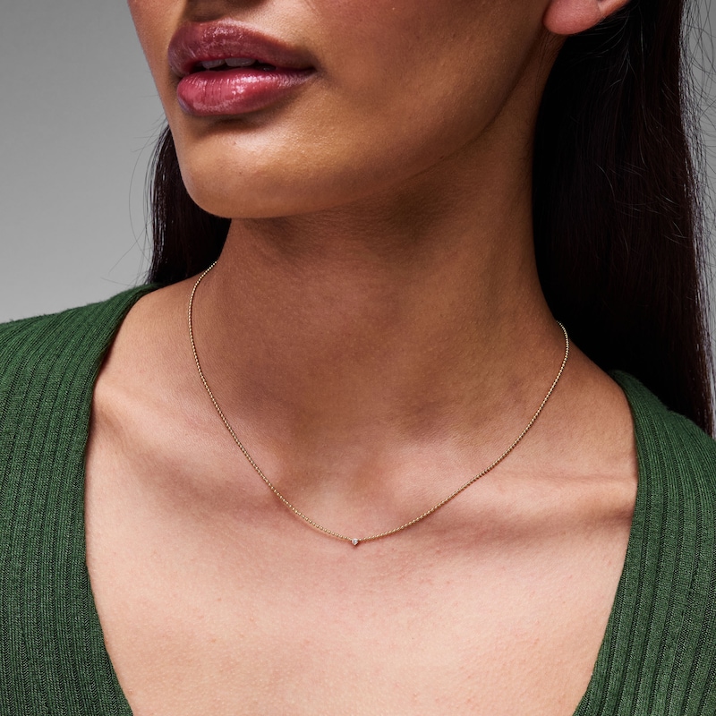 Main Image 2 of Diamond Accent Solitaire Beaded Necklace in 10K Gold - 18"