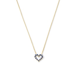 Blue Sapphire Heart Outline Necklace in 10K Gold - 19"