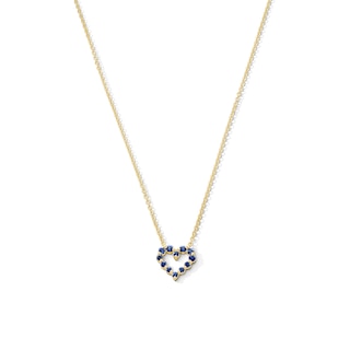 Blue Sapphire Heart Outline Necklace in 10K Gold - 19"