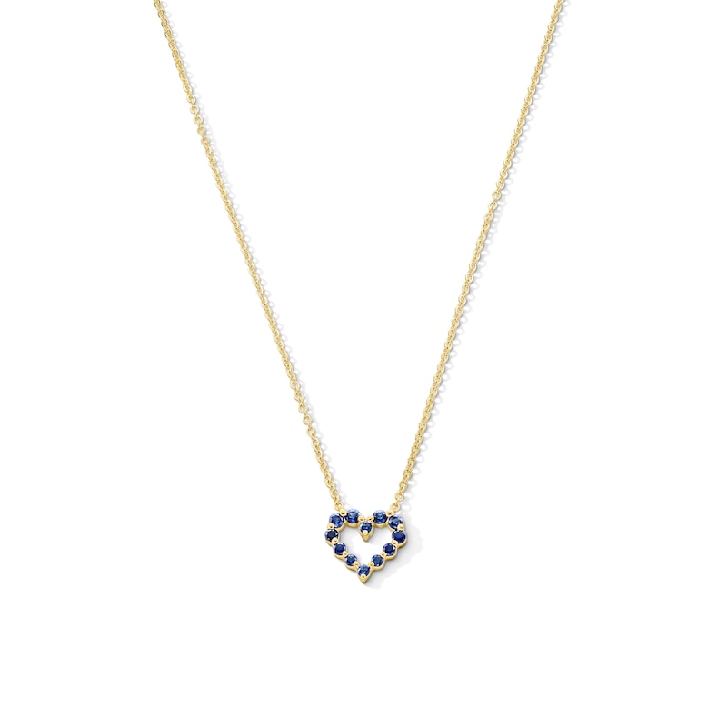 Main Image 1 of Blue Sapphire Heart Outline Necklace in 10K Gold - 19"